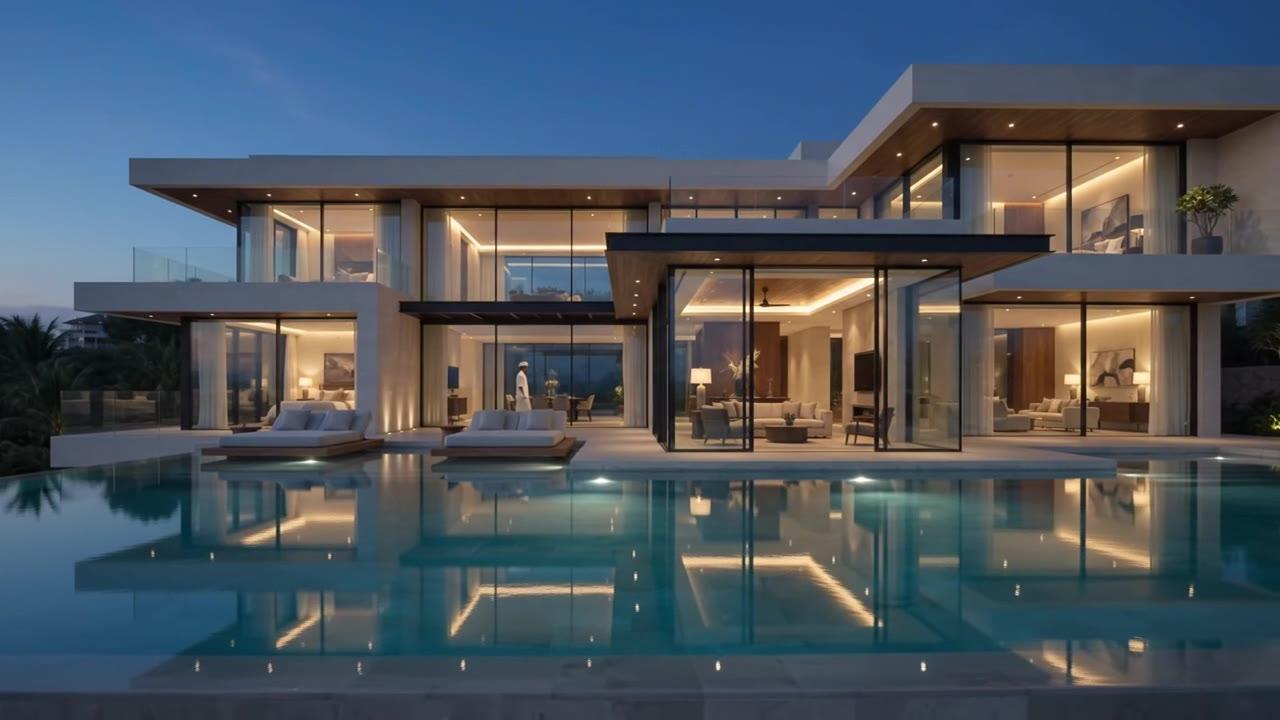 Modern hospitality property at dusk